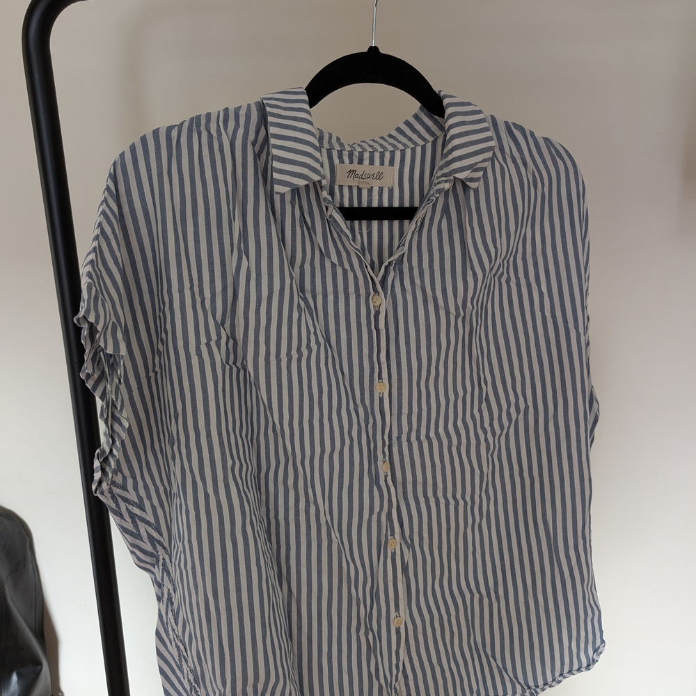 Madewell Blue and White Striped Button-Up Shirt